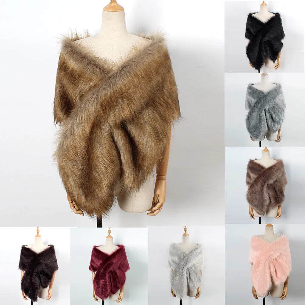 new autumn Winter Women Faux Fox Fur Long Shawl Stole Wrap Shrug Scarf Bridal Wedding Fashion Irregular Large Shawl 8#927