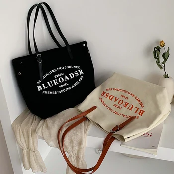 

New Big Capacity Tote Bag Women Single Shoulder Shopping Bag All-match Personality Design Canvas Bag Simple 2019 Casual Package