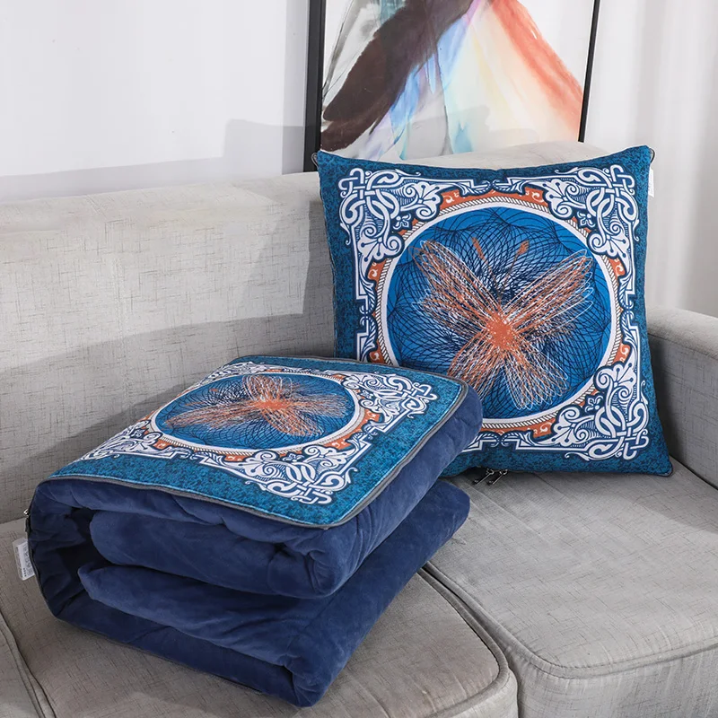 2 in 1 Flannel Cushion Blanket Car Sofa Throw Pillow Children Portable Travel Blanket Soft foldable patchwork quilt blanket 1pc - Цвет: 1