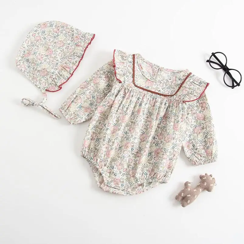 girls rompers Весенне-летний комбинезон с длинными рукавами для новорожденных; Одежда для маленьких девочек с цветочным принтом; детские комбинезоны; комбинезон для маленьких девочек - Цвет: girls rompers