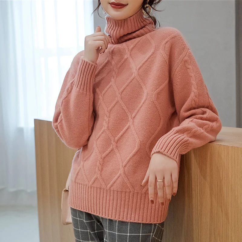 

Autumn Winter Cashmere Sweater Turtleneck Loose Women Knitted Sweaters Pullovers Warm Thick Oversized Female Long Sleeve Jumpers