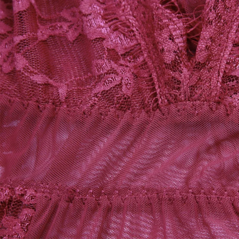 Sexy Women Nightgowns& Sleepshirts Sleeveless V Neck Nightgowns Solid Lace Mesh Transparnet Patchwork Dress Sleepwear