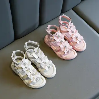 

2020 Summer New Children's Roman Sandals Hollow Shoes Open Toe High Boots Girls Sandals Non-slip Soft Sole Leather Kids Sandals