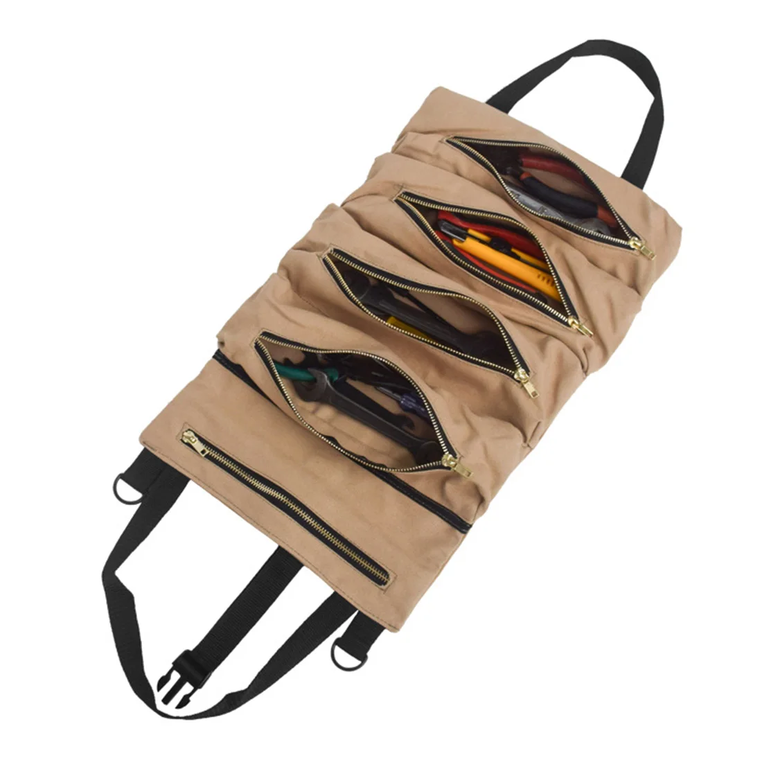 Canvas Foldable Hanging Organizer Large Capacity Auto Storage Bag Multi Pockets Car Back Seat Tools With Strap Interior Roll Up