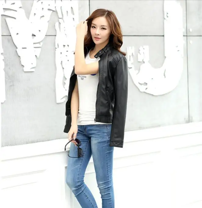 Горячая Распродажа Новая модная женская куртка тонкая куртка из искусственной кожи мотоциклетная куртка PU тонкая женская куртка