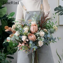 JaneVini 2020 Romantic Eucalyptus Silk Roses Bridal Emperor Flowers Weding Bouquets Artificial Europe Style Bride Bouquet Marie