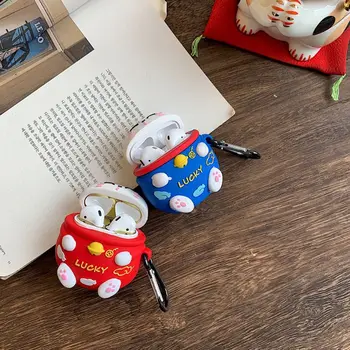 

Silicone Protective Case Lucky Cat Cover Shell with Carabiner for Airpods 1/2