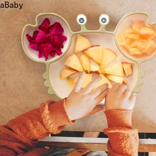 Platos de silicona para bebé, plato de succión, bonito cangrejo, plato de alimentación antideslizante, tazón de alimentación para bebé