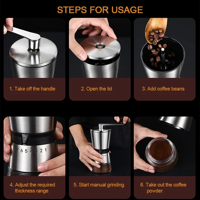 Manual Coffee Grinder Hand Coffee Mill with Ceramic Grinding Core Adjustable Settings Hand Crank Tools Coffee Making Accessory 6
