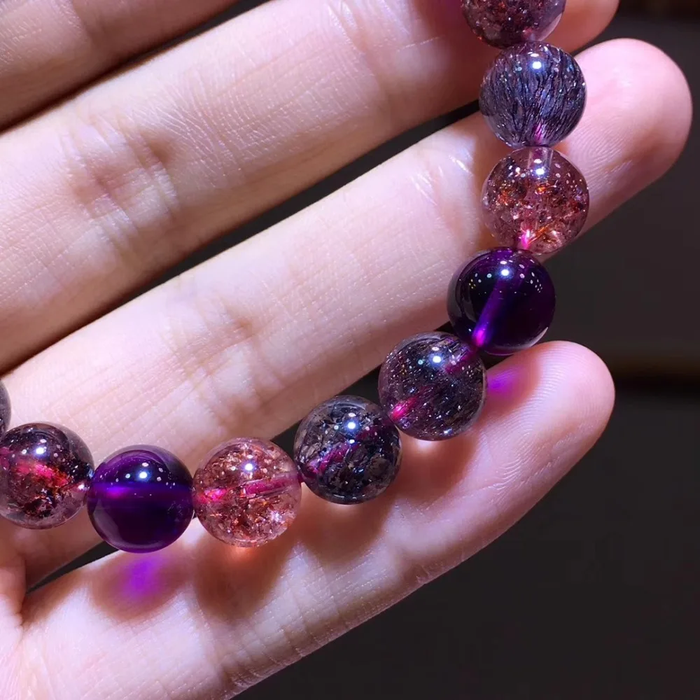 Подлинный натуральный супер семь 7 Lepidocrocite кварц Рутиловый Кристалл Круглые бусины браслет 9 мм для женщин мужчин AAAAAA сертификат