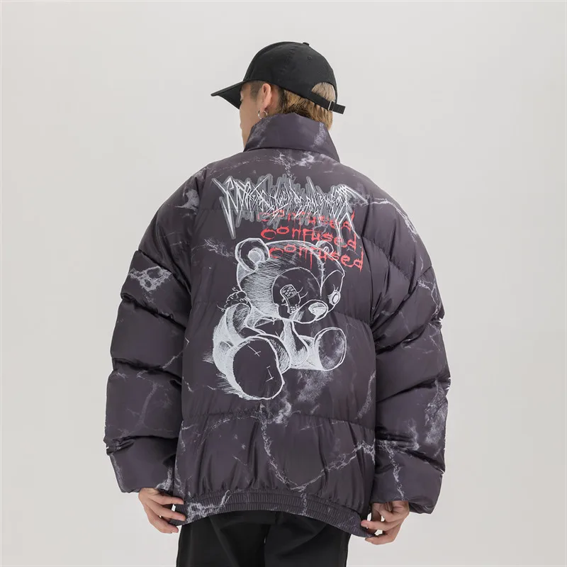 Men Winter Thick warm Letter Printed windproof Oversized Parka jacket Streetwear man thickening cold Casual Padded Outerwear