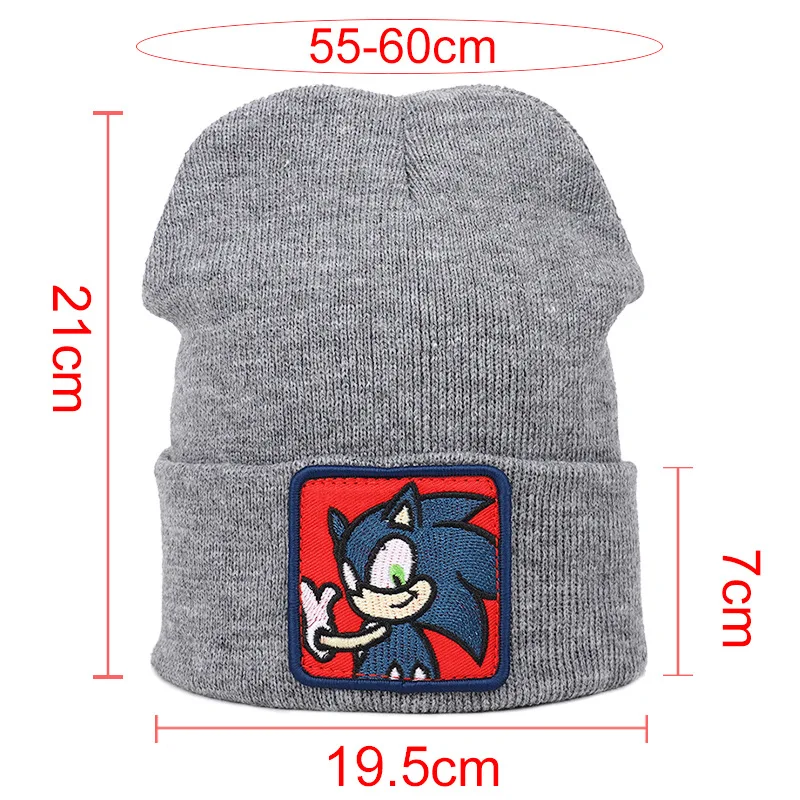 Свободного покроя с Ёжиком Соником; патч вязаные шерстяные шапки skullies beanie мужские и женские носки в стиле хип-хоп для пары с героями мультфильма, зимняя Лыжная Шапка пуловер