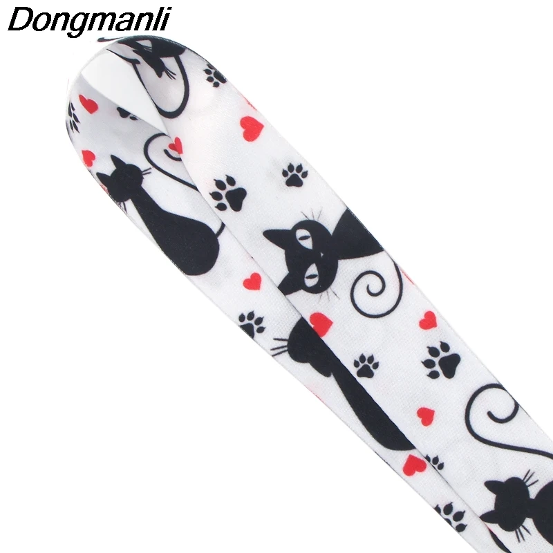 P3949 Dongmanli черное ожерелье с кошкой бейдж со шнурком ID Lanyards/Мобильный телефон Веревка/ключ нашейные ремешки ремни
