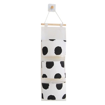 

Black and White Three Pocket Hanging Bag Wall Polyester Cotton Hanging Storage Bag