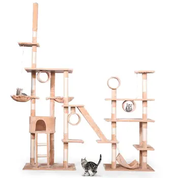 

Large Deluxe Pet Cat Tree House Multi-Level Cats Condo with Sisal-Covered Scratching Posts Plush Perches Kitty Play House CW013