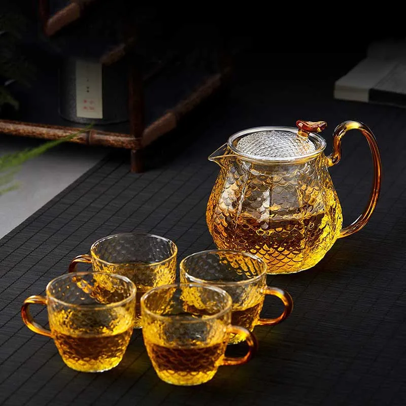 5pcs Glass Tea Sets High Borosilicate Glass Teapot Cup Flower Teapot