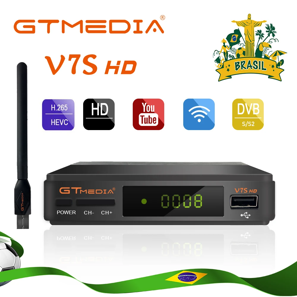 GTMEDIA V7S Freesat HD DVB S2 спутниковый ТВ приемник 1080p AVC/H.264 Поддержка PowerVu DRE& Bisskey CCCAM DVB S2 V7S V7 HD tv BOX - Цвет: V7S HD with USB WiFi