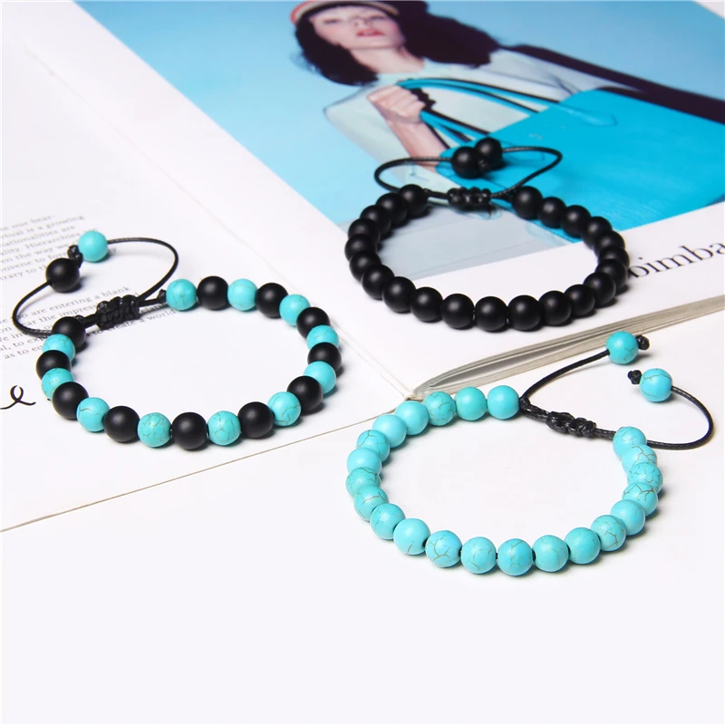 Винтажные регулируемые плетеные браслеты для мужчин 8 мм Fengshui черные стандартные