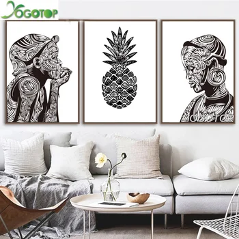 

Diamond Embroidery Pattern DIY 5D Diamond Painting Cross Stitch Rhinestones Black White African woman Pineapple decor 3pcs ML879