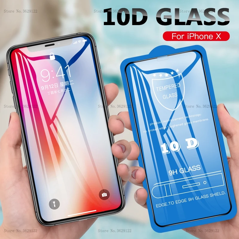 

10D Protective Glass For iPhone 11 Pro Max X XS Max XR 7 8 Plus Tempered Screen Protector Film Curved Edge Glass Full Cover Glas
