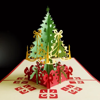 

3D Christmas Card Decorations Christmas Tree Greetings Holiday Card For Xmas New Year Baby Gifts Greeting Cards Handmade
