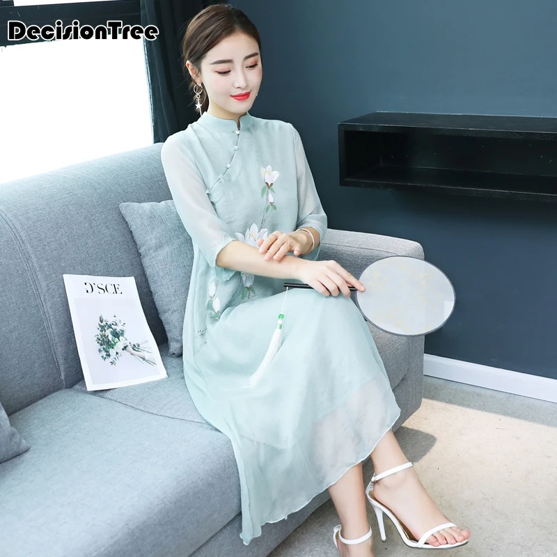 2019 Лето поступление аозай Вьетнам qipao платье для женщин традиционная одежда аозай платья до колен восточное платье для женщин