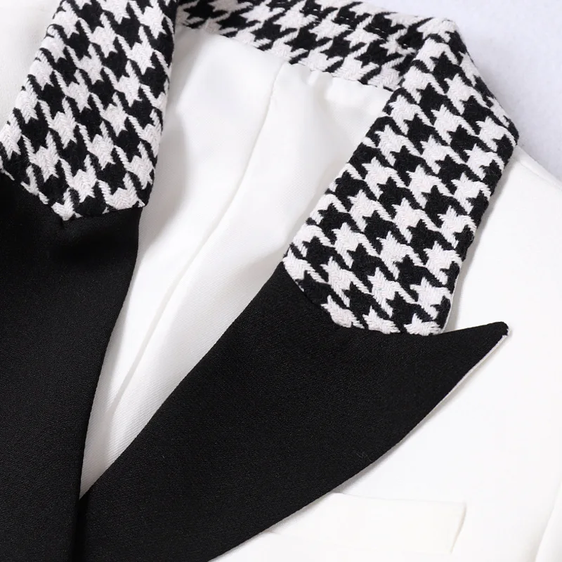 

2019 Autumn New Style Ol Contrast Color Thousands of Birds Joint Suit Collar Long Sleeve Slit Pendulum Small Suit Coat Tops Wome