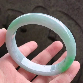 

Natural Burmese Jadeite 54-64mm Light Color Two-tone Bracelet Elegant Princess Jewelry Best Gift Present
