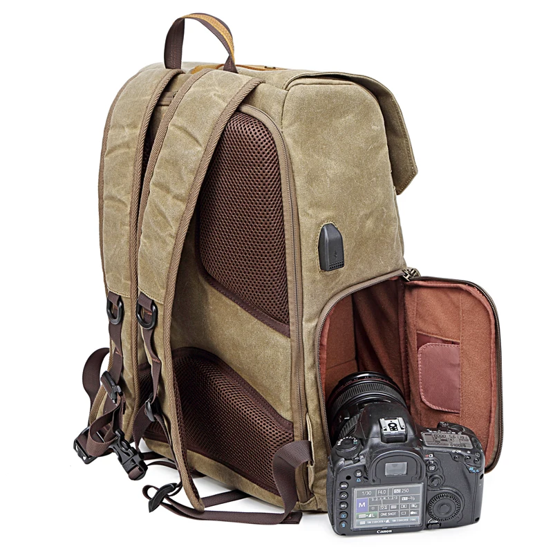 Coress Retro Batik Canvas And Leather Camera Backpack Outdoor Travel DSLR Camera Bag Wear Resistant Photo Bag For Nikon Canon
