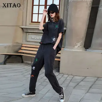 

XITAO Vintage Black Taping Pentagram Casual Short Sleeve Personality Damp T Shirt 2020 Summer New Fashion Women Tee DMY4121