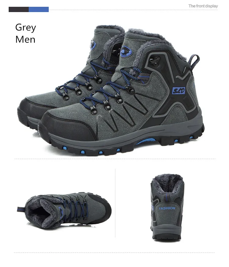 TANTU/большие размеры; мужские флисовые теплые уличные водонепроницаемые походные ботинки; кожаные дышащие горные ботинки с высоким вырезом;