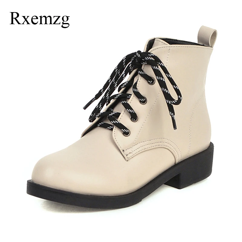 

Rxemzg winter shoes women ankle boots low heels lace up round toe fashion Multicolor choice casual shoes women winter boots 43