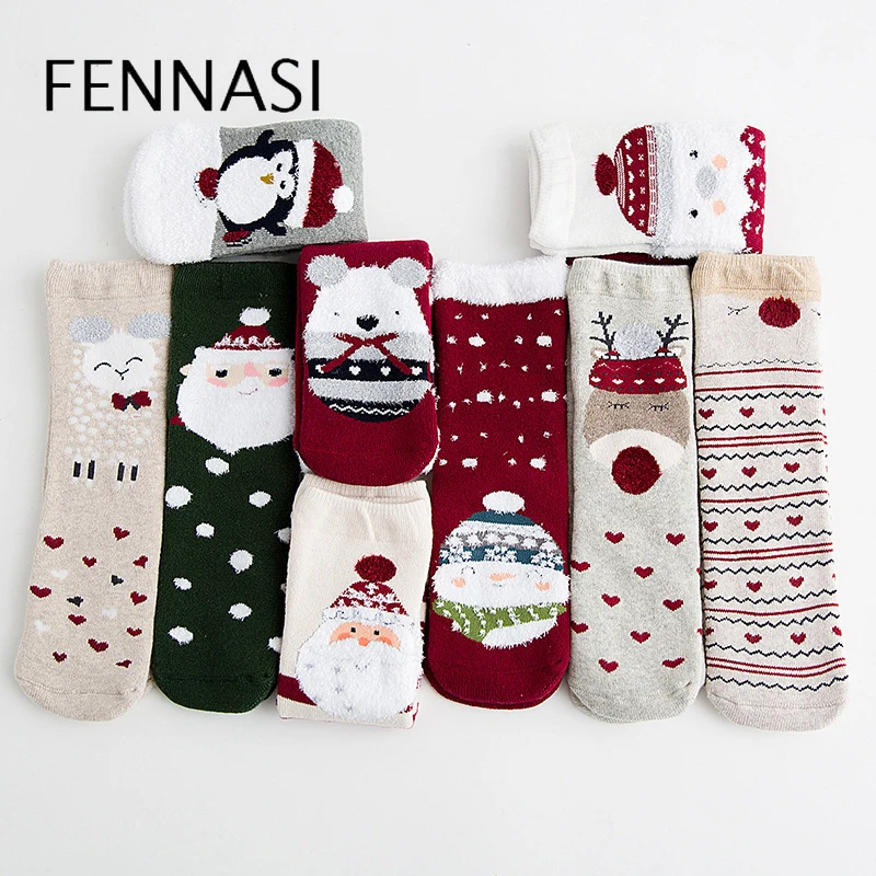 FENNASI 3 Pairs Funny Socks Christmas Snow Elk Gift Cotton Fun Cute Animal Printed Kids Kawaii Cartoon Children | Женская одежда