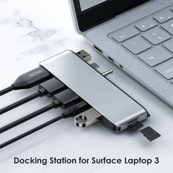 

7 in 1 Dock Station HUB Converter USB 3.0 4K HDMI SD/TF Card Reader DP 3.5mm Audio Adapter for Microsoft Surface Laptop 3