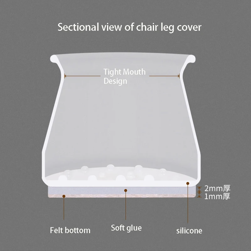 16PCS Silicone Chair Leg Cover Felt Bottom Round Square Furniture Feet Caps Floor Protector Pads for Chair Leg Black Brown White
