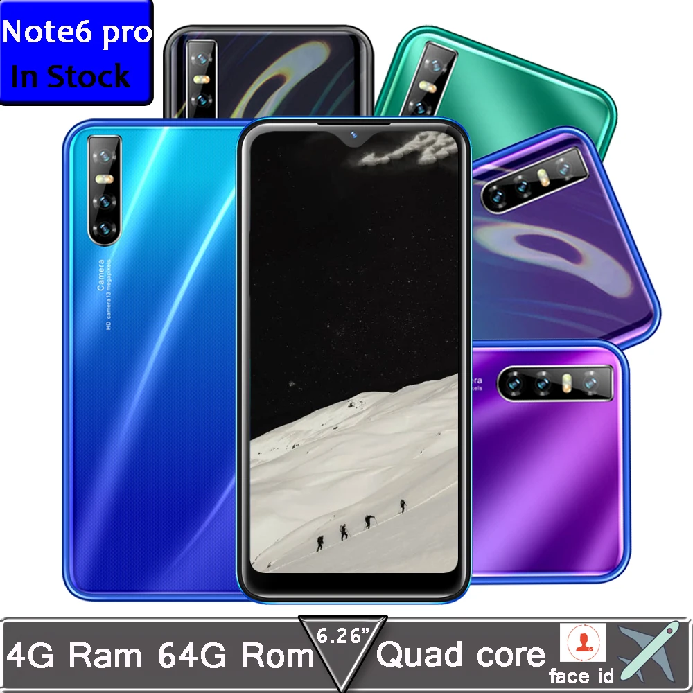 Мобильный телефон Note6 Pro WCDMA 4 Гб ОЗУ android 6 26 экран 19:9 Full HD MTK6580 четыре ядра Note 64 ПЗУ