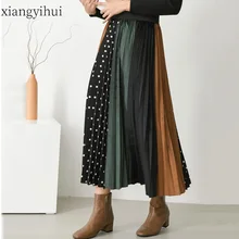 Вельветовая юбка женская винтажная эластичная талия Длинные юбки в горошек Модные женские плиссированные элегантные офисные осенние юбки Одежда