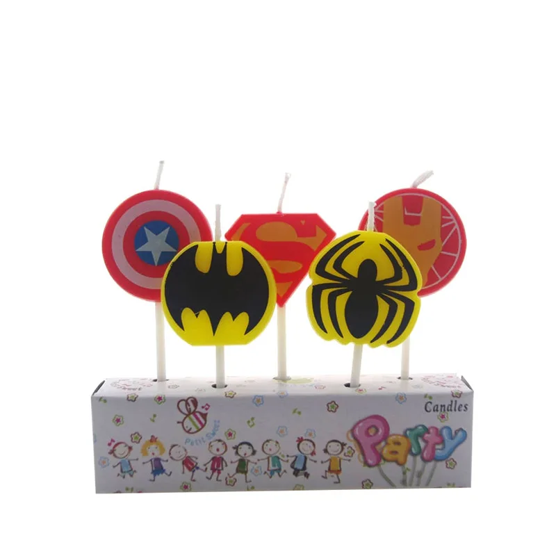 5 шт./партия, топперы для торта с изображением Человека-паука Пикачу и Микки, украшения для дня рождения, Детские декоративные свечи с динозавром на день рождения