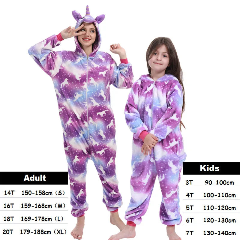 Зимние пижамы в виде животных кигуруми, единорога, наборы, кошка, Ститч, панда, Onesie, аниме, с капюшоном, Комбинезоны для детей, взрослых, пижамы, женская пижама - Цвет: purple pegasus