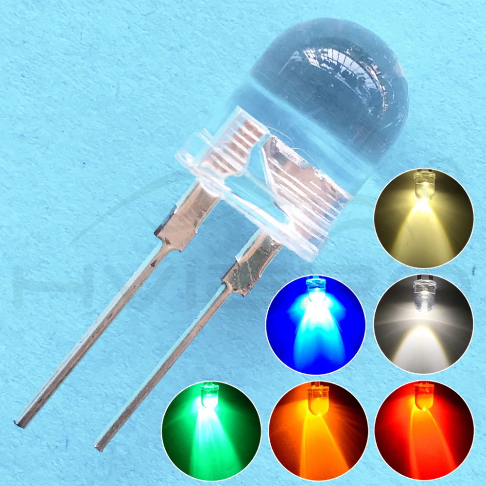 Hviero 10mm White Red Green Blue Yellow Diode Led Round 0.5W power light 3.2~3.6V LED lamp bead light-emitting diodes 30KMCD bulb