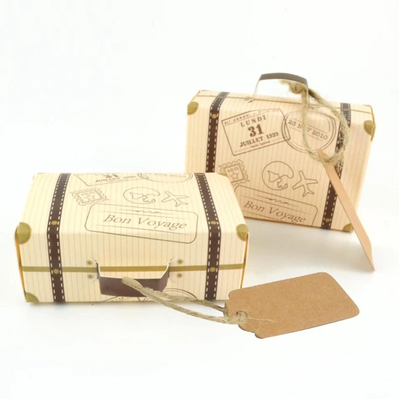 10 наборов, креативный мини-чемодан, дизайнерская коробка для конфет, коробка для конфет, коробка для шоколада, Свадебная подарочная коробка с карточкой для мероприятий, вечерние