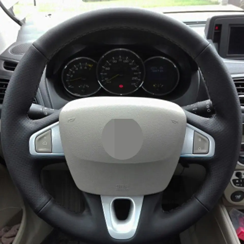 DIY Ручная прошитая черная крышка рулевого колеса автомобиля из натуральной кожи для Renault Megane 2009- Fluence ZE 2009