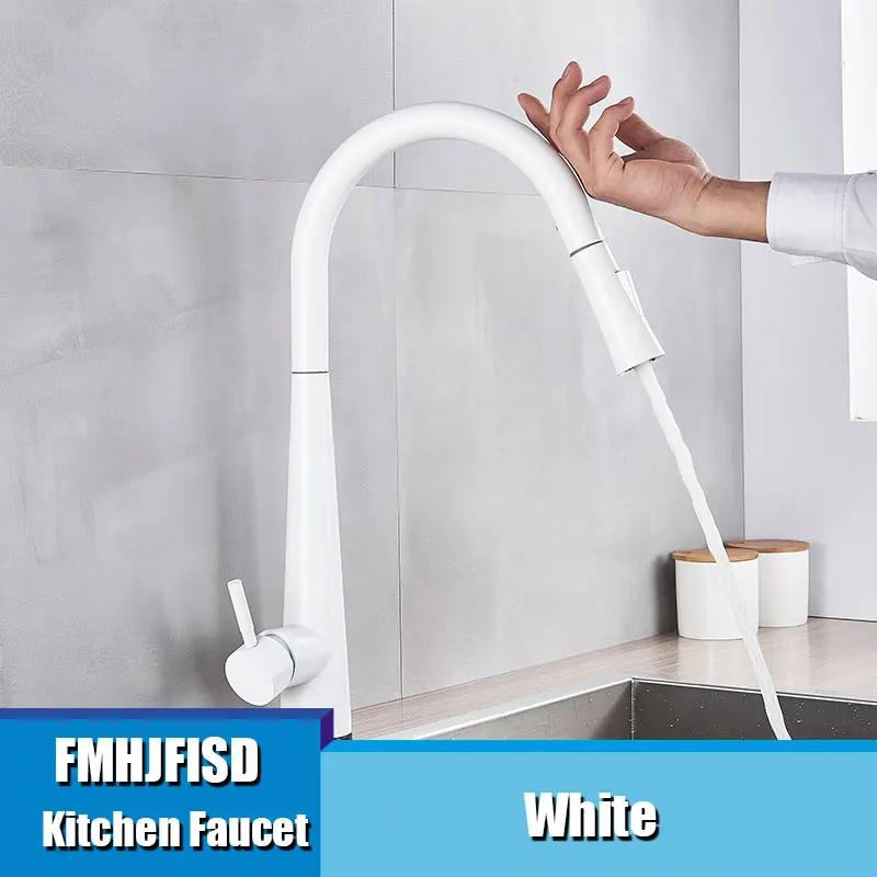 stainless steel kitchen sink FMHJFISD Sensor Kitchen Faucets White Touch Inductive Sensitive Faucets Mixer Water Tap Single Handle Dual Outlet Water Modes instant hot water tap Kitchen Fixtures