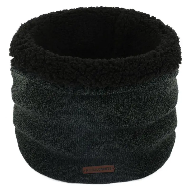 Men's Knitted Scarf Windproof Winter Neck Warmer Plus Velvet Collar Loop Scarf Double-Layer Infinity Scarf