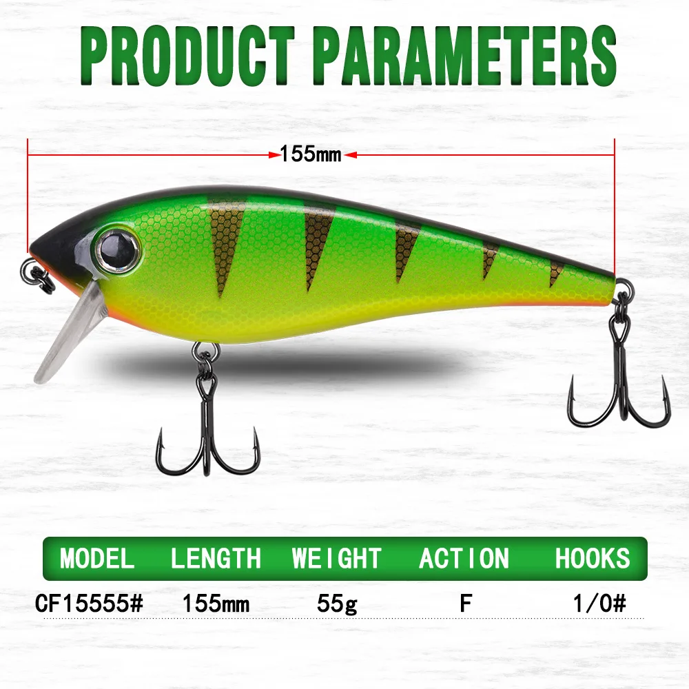 Cf Lure 155mm 55g Floating Topwater Wobbler Hard Bait Jerkbait 18 Colors Big Crankbait Bass Pike Fishing Lure Tackle