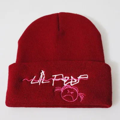 Lil Peep Beanie вышивка lil. peep Love Мужская и женская вязаная шапка хип-хоп шапка вязанные шапочки Skullies теплые зимние шапки-унисекс Мужские шапки - Цвет: red-2