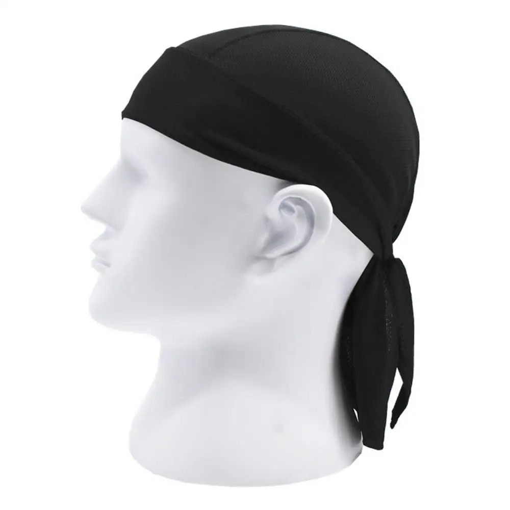 Solid Color Breathable Motorcycle Wraped Biker Hat Unisex Headscarf Outdoor Sport Bandana Motor Cycle Hat - Цвет: Черный