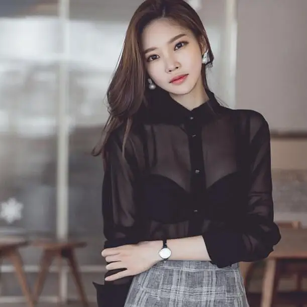 transparent black blouse long sleeve