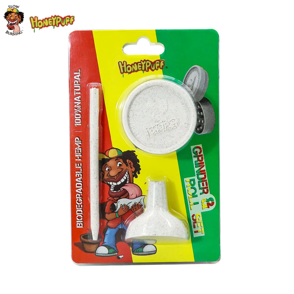 Honeypuff Humos Kit Eco Biologisch Afbreekbaar Grinder + Rolling Kegel Kleine Trechter + King Size Rolling Papers Gereedschap