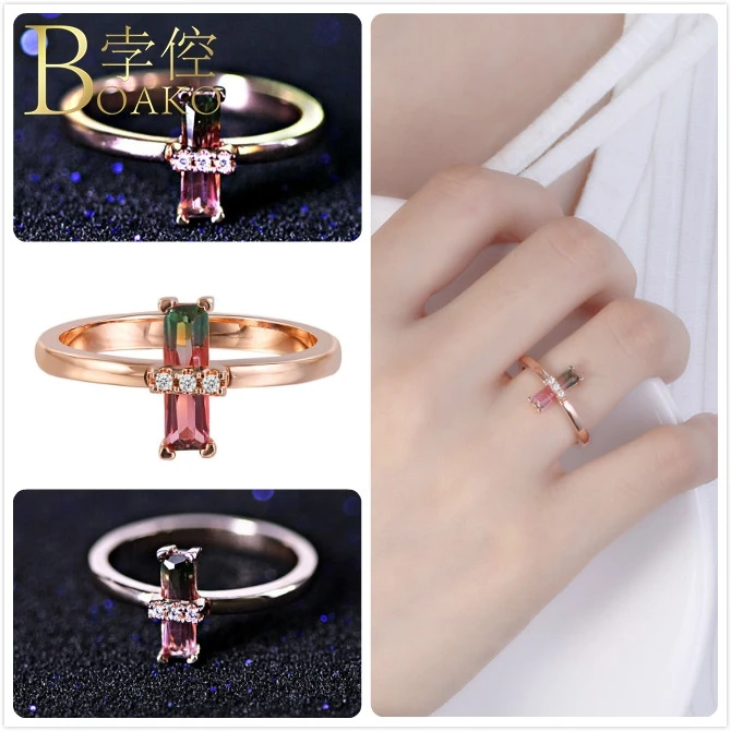 

Double Color Zircon Rings For Women Wedding Square Cubic Zirconia Rings Rose Gold Engagement Promise Ring Girl Valentine Gift K5